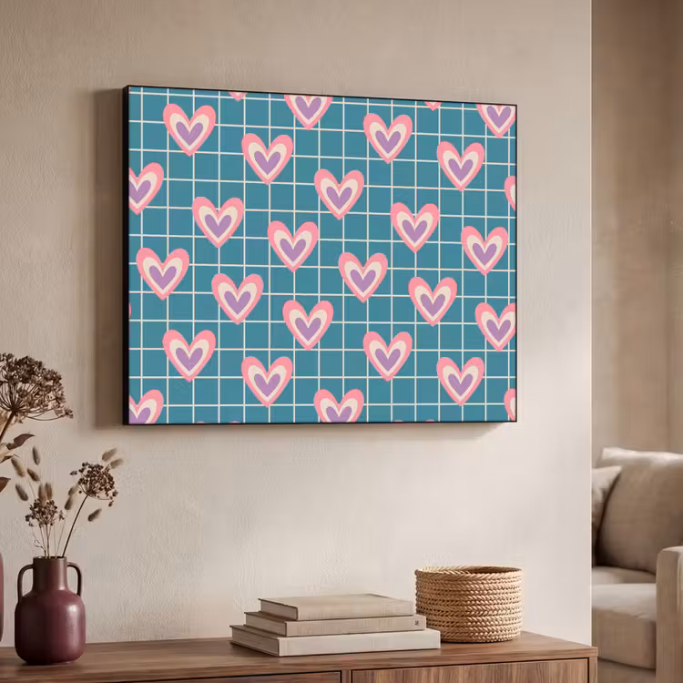 Hartjes - Raster - Patroon - Blauw Textielframe - compleet frame klein 947 -sfeer3
