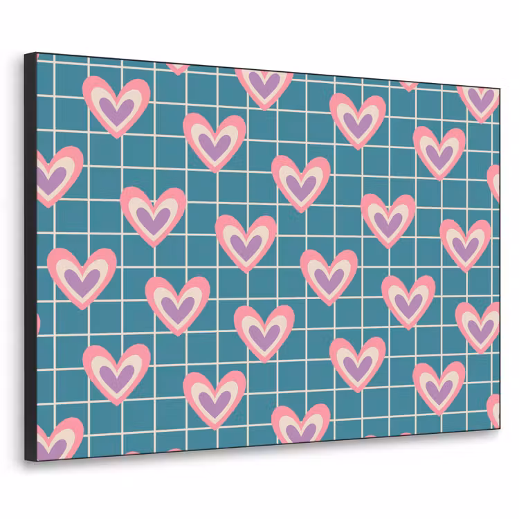 Hartjes - Raster - Patroon - Blauw Textielframe zwart klein 947 -3d