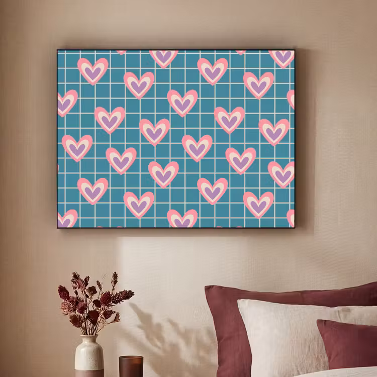 Hartjes - Raster - Patroon - Blauw Textielframe zwart klein 947 -sfeer1