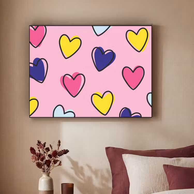 Hartjes - Valentijn - Patroon - Kleurrijk Textielframe zwart klein -sfeer1