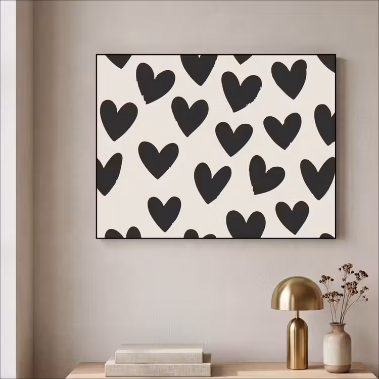 Hartjes - Zwart - Beige Textielframe - compleet frame klein -sfeer2