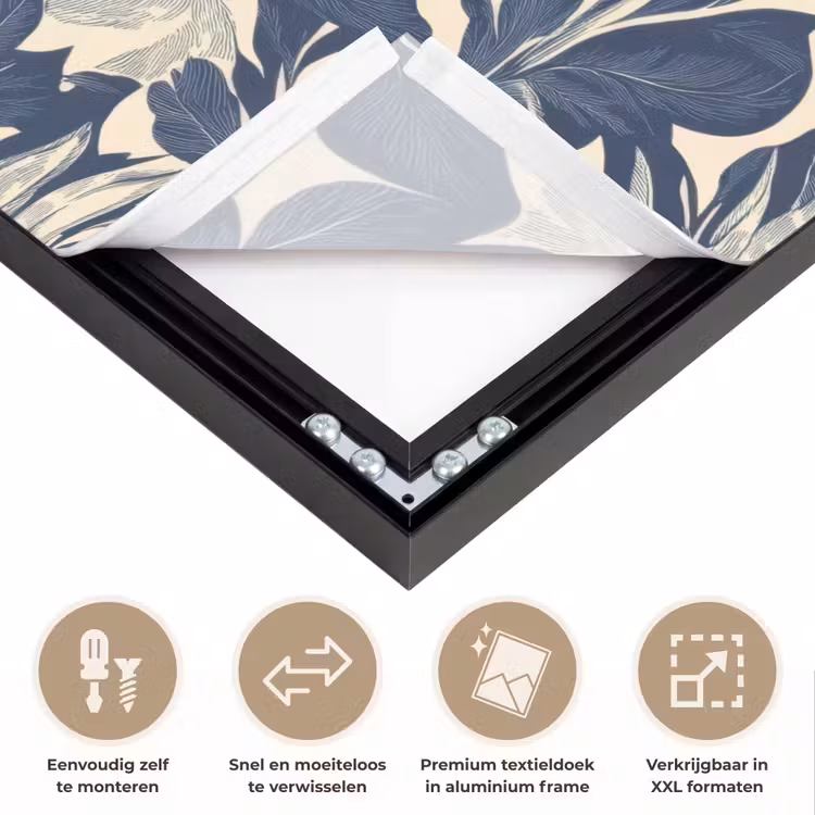 Hazen - Bladeren - Patroon - Blauw - Beige Textielframe zwart klein 947 -USP_closeupNL