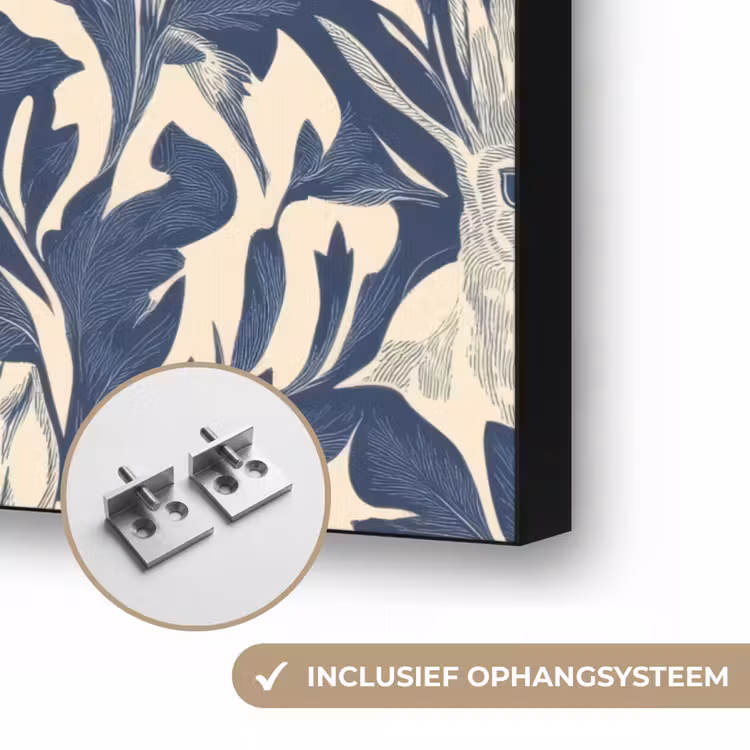 Hazen - Bladeren - Patroon - Blauw - Beige Textielframe zwart klein 947 -USP_ophangsysteemNL