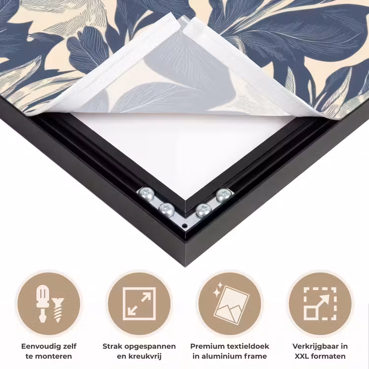 Hazen - Bladeren - Patroon - Blauw - Beige Textielframe zwart klein 947 -USP_feed_closeupNL