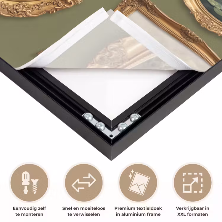 Hert - Bos - Natuur - Klassiek - Dieren Textielframe zwart klein -USP_closeupNL