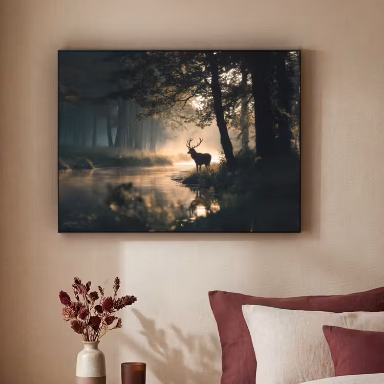 Hert - Bosbeek - Mystiek Textielframe - compleet frame klein -sfeer1