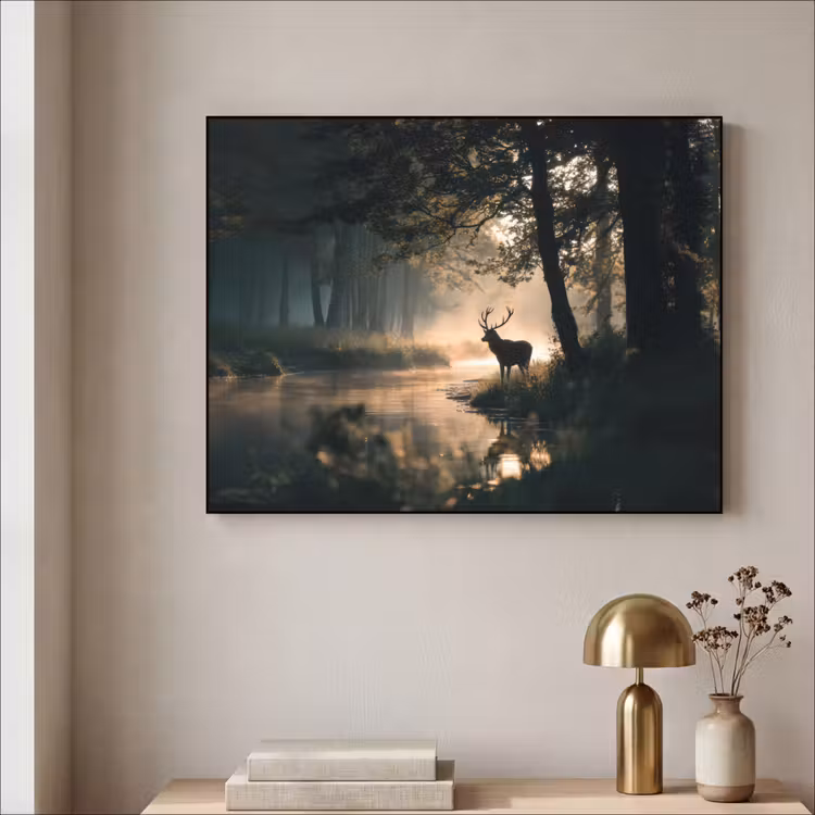 Hert - Bosbeek - Mystiek Textielframe - compleet frame klein -sfeer2