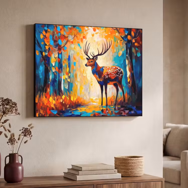 Hert - Bosdieren - Natuur - Kunst Textielframe zwart klein -sfeer3