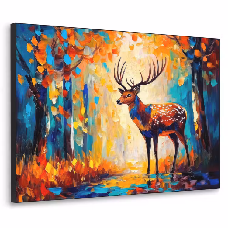 Hert - Bosdieren - Natuur - Kunst Textielframe zwart klein -3d