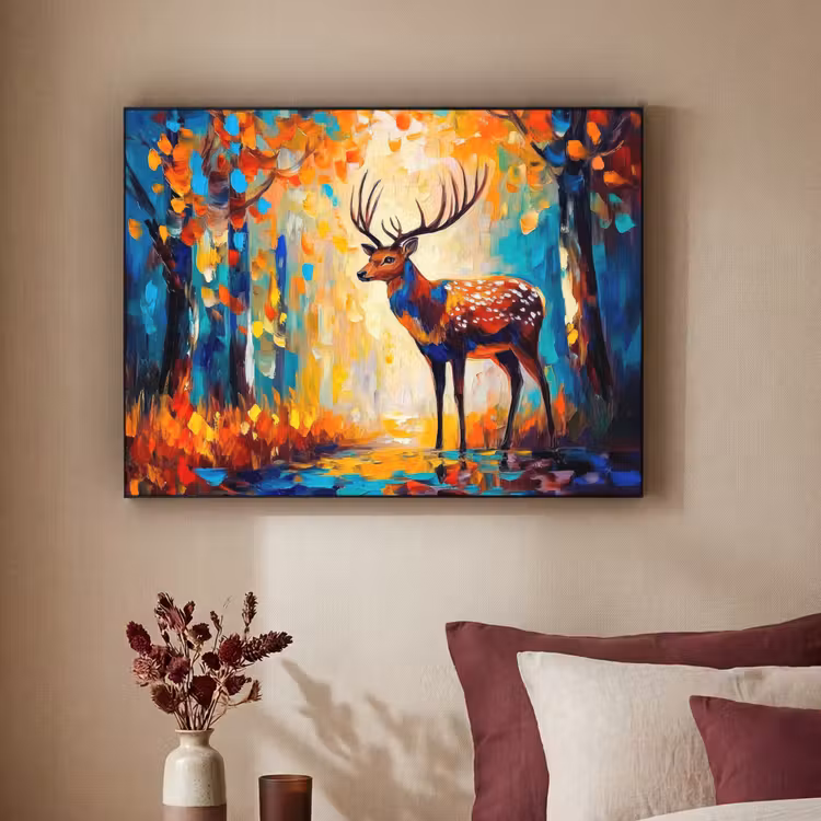 Hert - Bosdieren - Natuur - Kunst Textielframe zwart klein -sfeer1