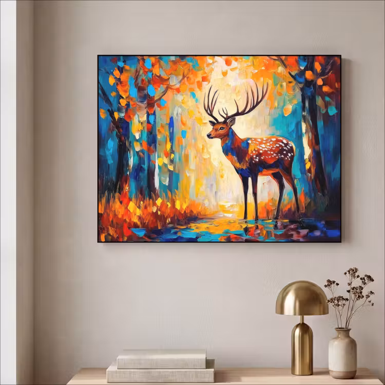 Hert - Bosdieren - Natuur - Kunst Textielframe zwart klein -sfeer2