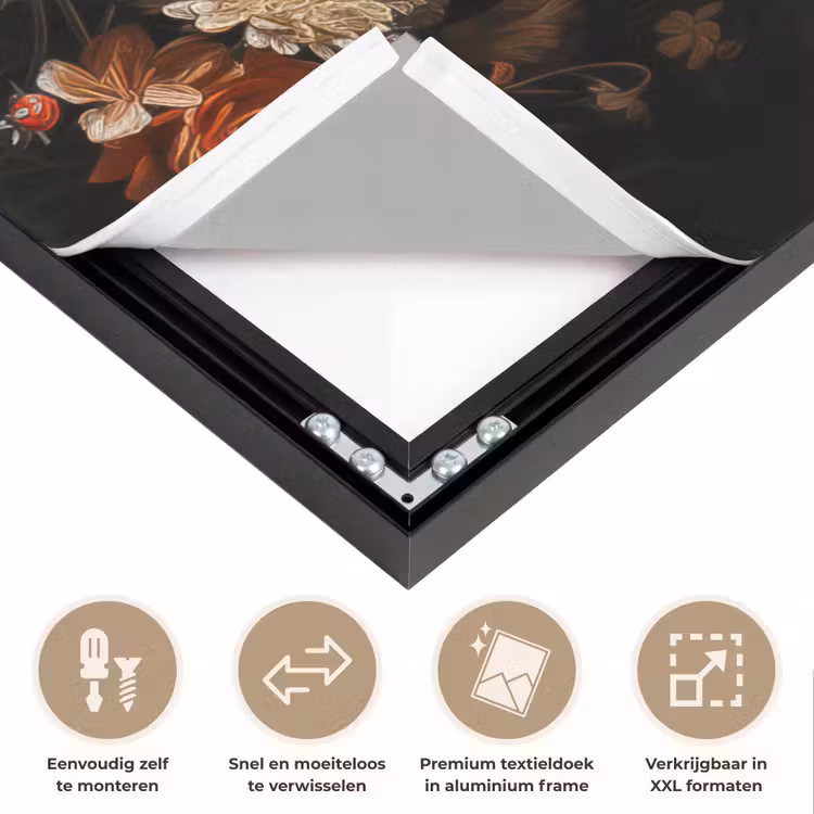 Hert - Dier - Bloemen - Natuur - Botanisch Textielframe zwart klein -USP_closeupNL
