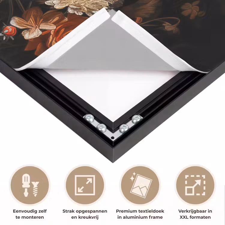 Hert - Dier - Bloemen - Natuur - Botanisch Textielframe zwart klein -USP_feed_closeupNL