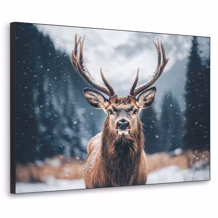 Hert - Dieren - Landschap - Winter - Sneeuw Textielframe - compleet frame klein -3d