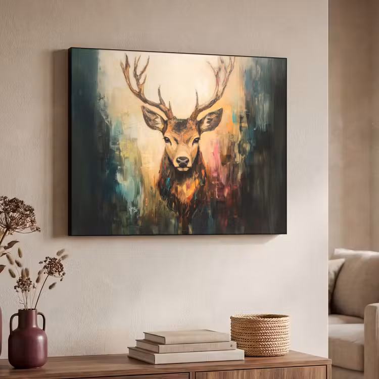 Hert - Geverfd - Gewei - Bruin Textielframe - compleet frame klein -sfeer3