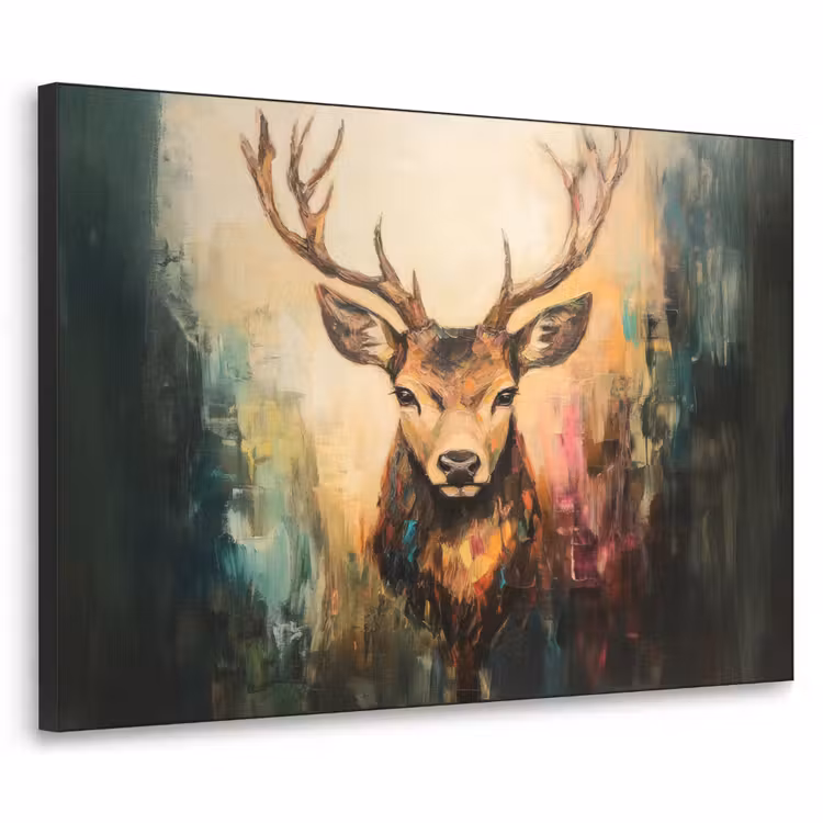 Hert - Geverfd - Gewei - Bruin Textielframe zwart klein -3d