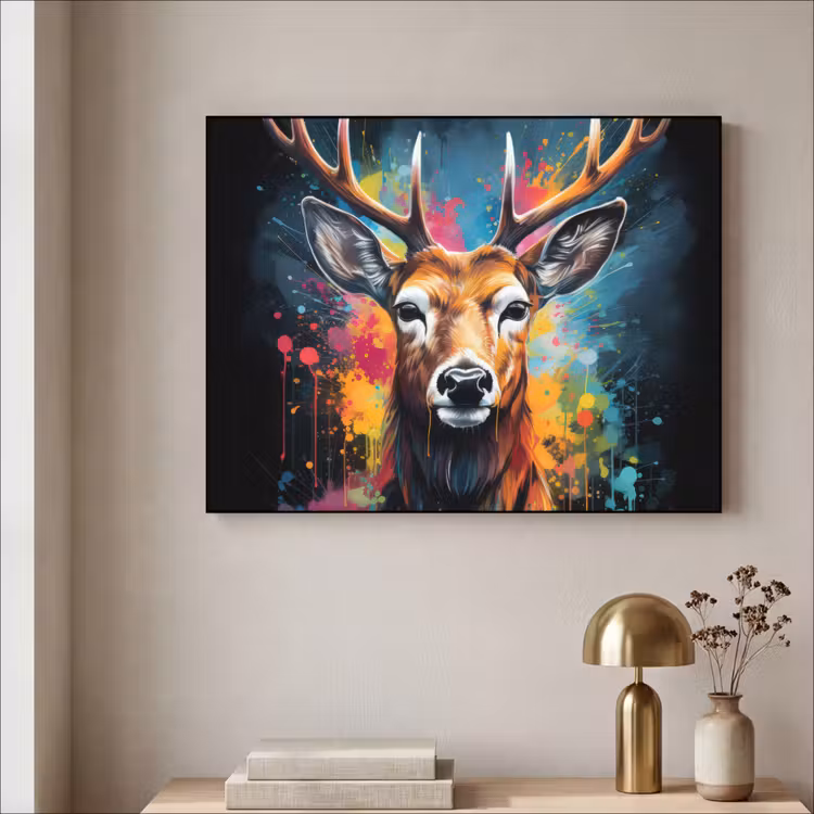 Hert - Graffiti - Dieren - Kleuren Textielframe zwart klein -sfeer2