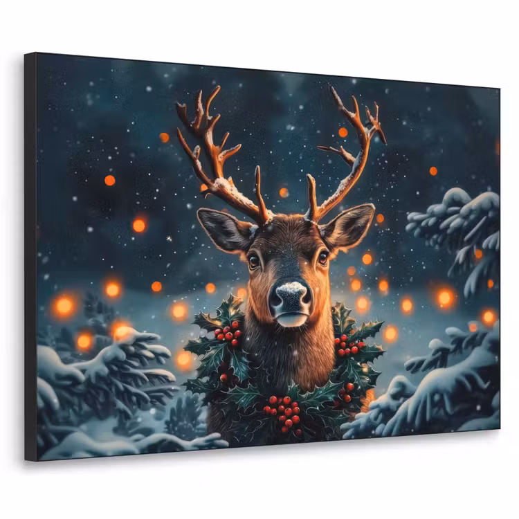 Hert - Kerst - Winter - Sneeuw - Kerstkrans Textielframe - compleet frame klein -3d