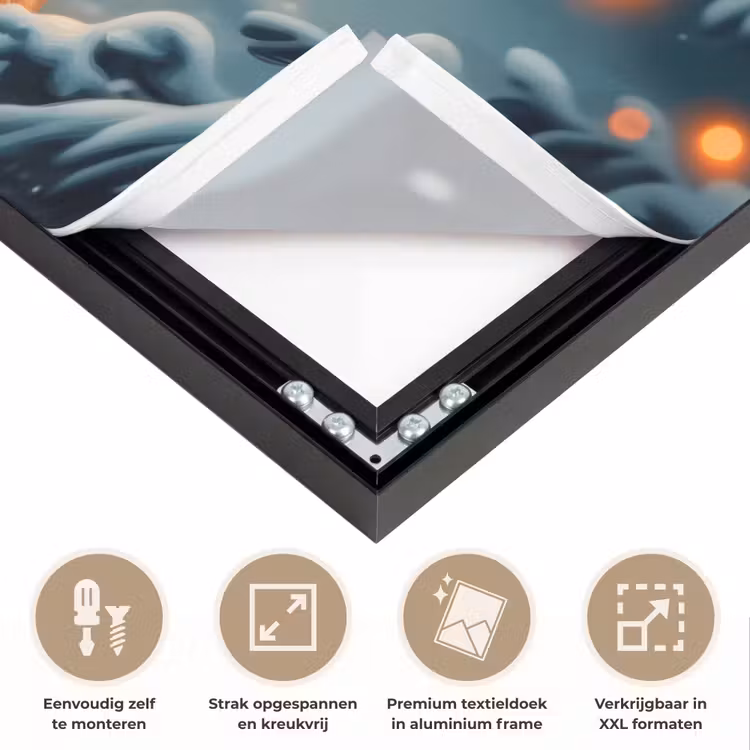 Hert - Kerst - Winter - Sneeuw - Kerstkrans Textielframe zwart klein -USP_feed_closeupNL