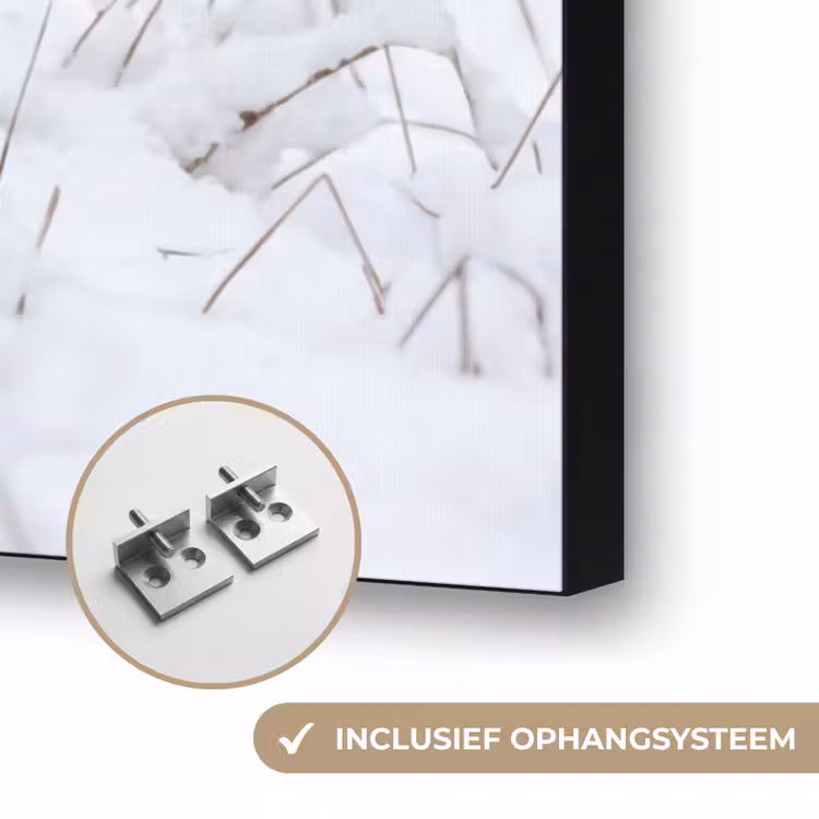 Hert - Sneeuw - Bos - Dieren - Vertederend Textielframe zwart klein -USP_ophangsysteemNL