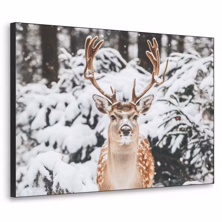 Hert - Sneeuw - Winter - Bos - Dieren Textielframe - compleet frame klein -3d