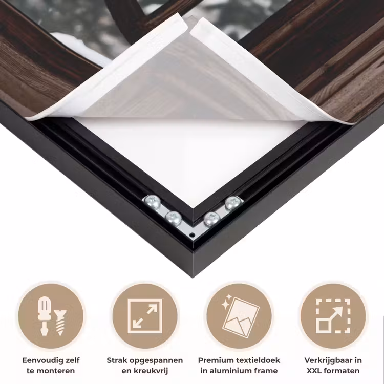Hert - Sneeuw - Winter - Bos - Dieren - Doorkijk Textielframe zwart klein -USP_feed_closeupNL