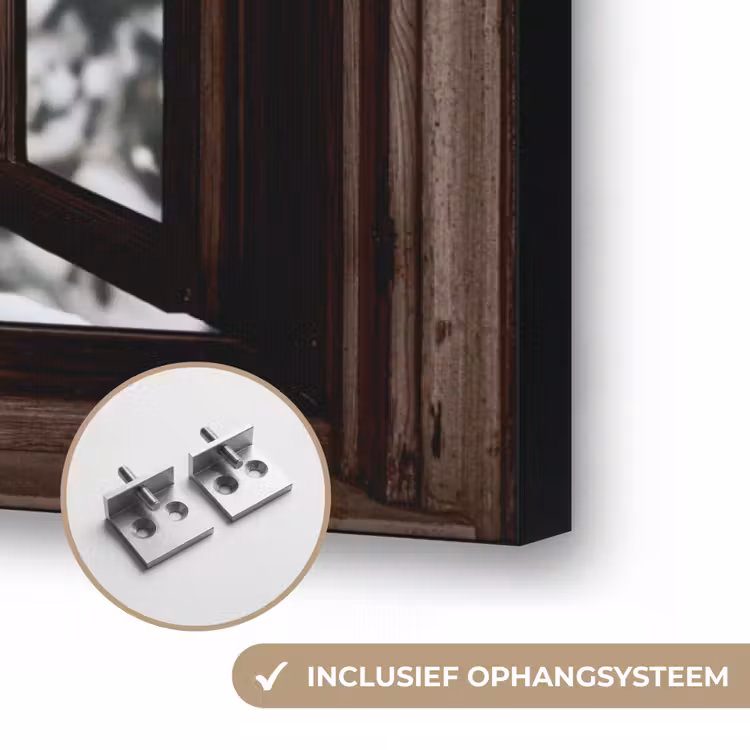 Hert - Sneeuw - Winter - Bos - Dieren - Doorkijk Textielframe zwart klein -USP_ophangsysteemNL