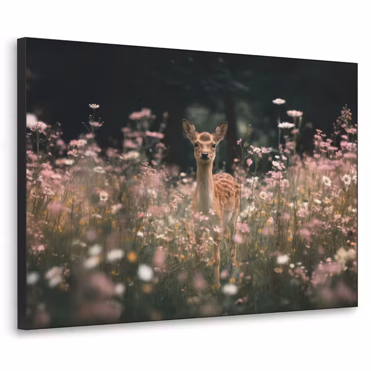 Hert - Wilde bloemen - Bos Textielframe - compleet frame klein -3d