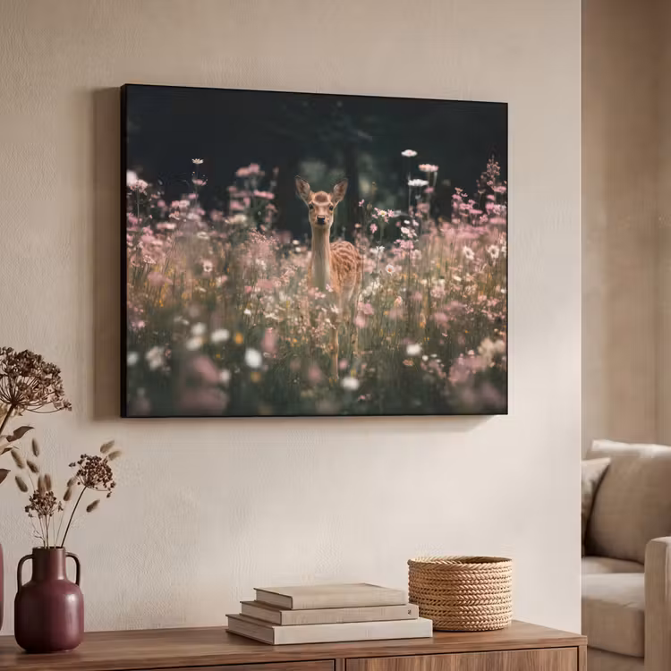 Hert - Wilde bloemen - Bos Textielframe - compleet frame klein -sfeer3