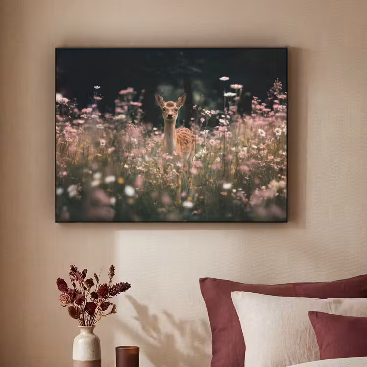 Hert - Wilde bloemen - Bos Textielframe - compleet frame klein -sfeer1