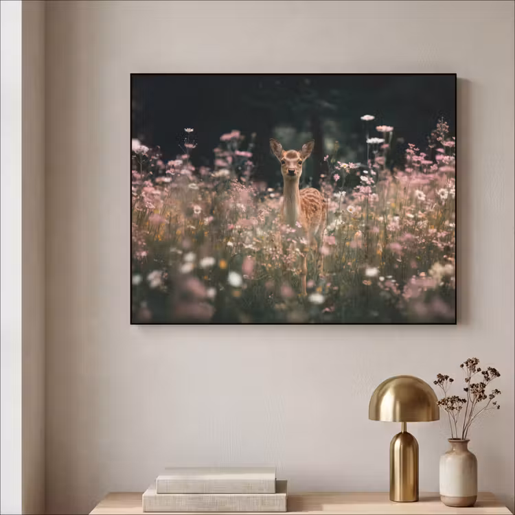 Hert - Wilde bloemen - Bos Textielframe - compleet frame klein -sfeer2