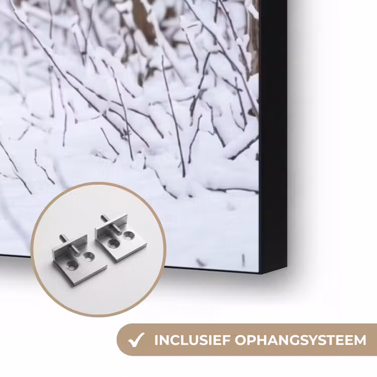Hert - Winter - Bos - Natuur - Wit Textielframe zwart klein -USP_ophangsysteemNL