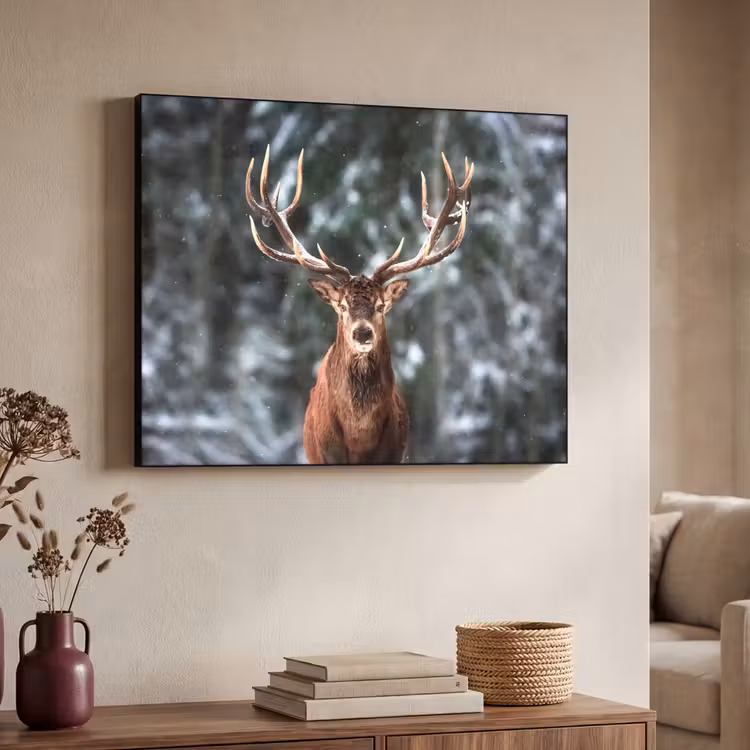 Hert - Winter - Sneeuw - Bos - Natuur - Dier Textielframe - compleet frame klein -sfeer3