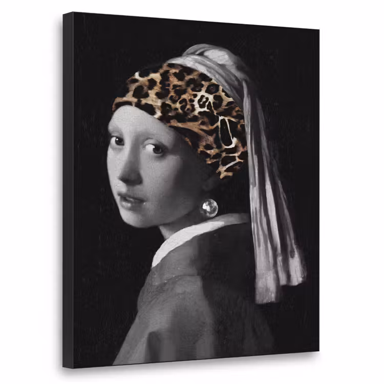 Het meisje met de parel - Johannes Vermeer - Panterprint Textielframe zwart klein -3d