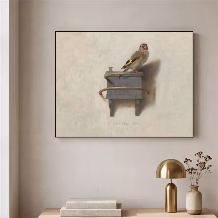 Het Puttertje - Schilderij - Fabricius - Oude Meester Textielframe zwart klein -sfeer2