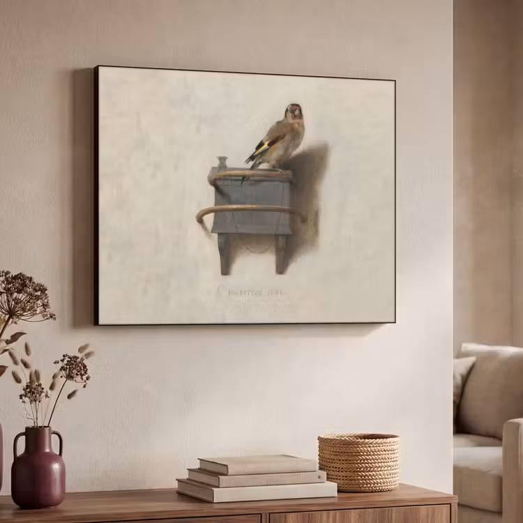 Het Puttertje - Schilderij - Fabricius - Oude Meester Textielframe zwart klein -sfeer3