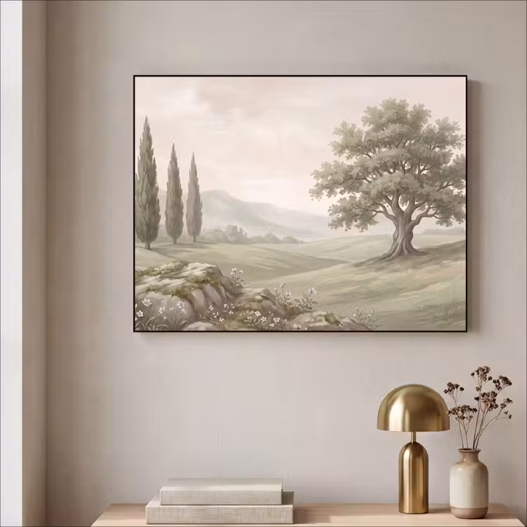 Heuvellandschap - Bomen - Natuur - Groen Textielframe zwart klein -sfeer2