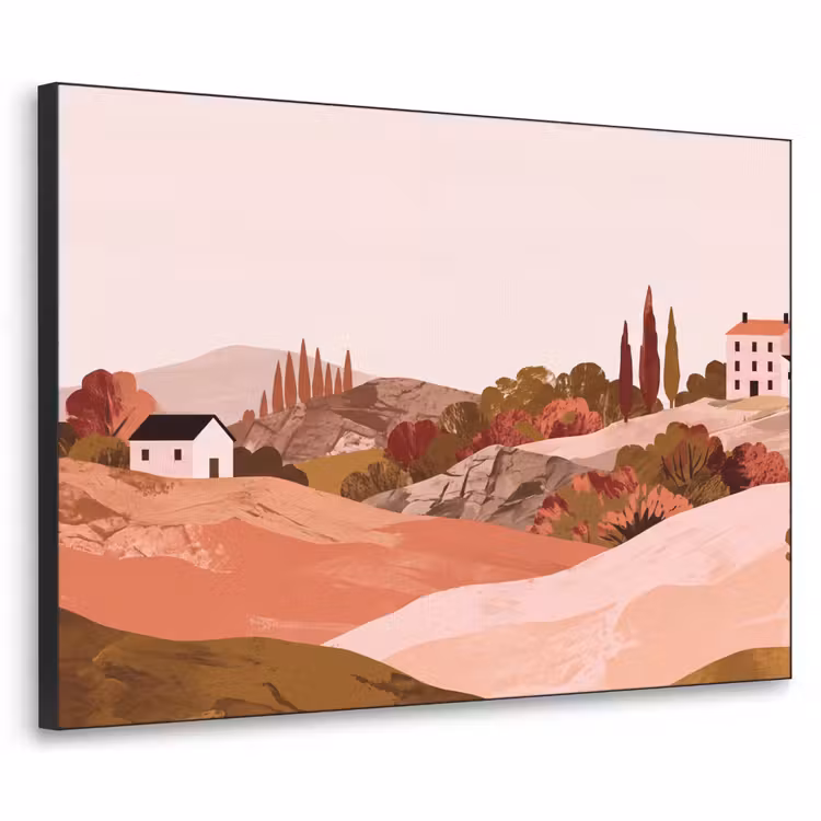 Heuvellandschap - Grafisch - Terracotta Textielframe zwart klein -3d