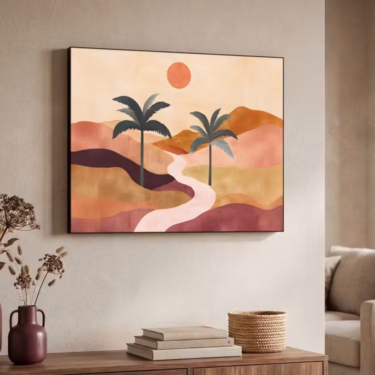 Heuvels - Palmbomen - Abstract Textielframe - compleet frame klein -sfeer3