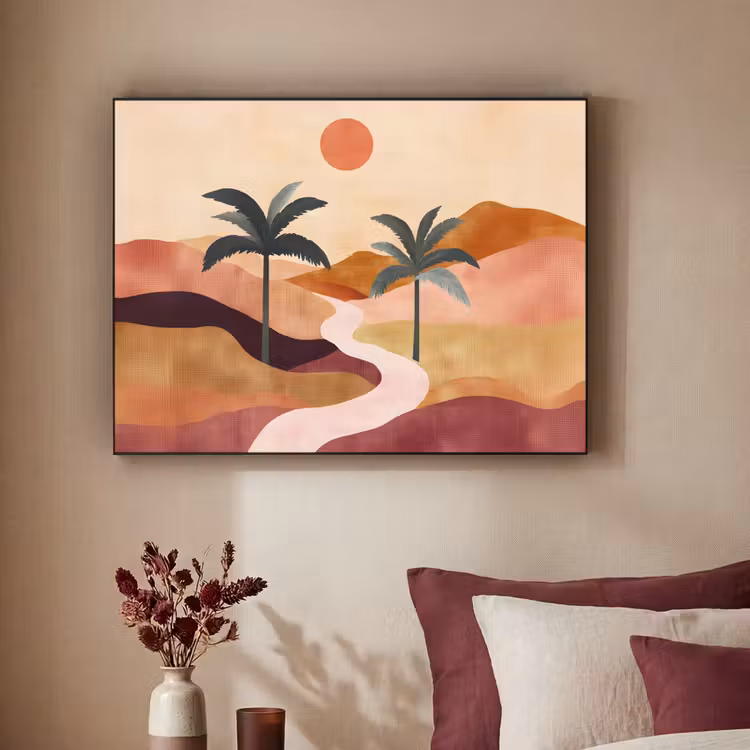Heuvels - Palmbomen - Abstract Textielframe zwart klein -sfeer1