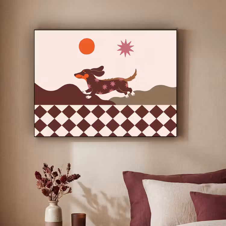 Hond - Abstract - Dieren - Modern - Bruin Textielframe zwart klein -sfeer1