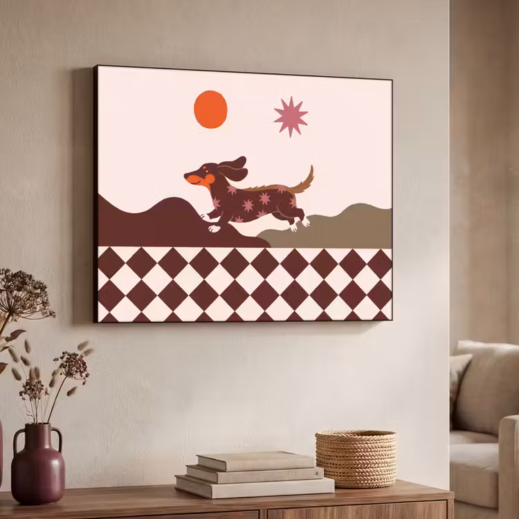 Hond - Abstract - Dieren - Modern - Bruin Textielframe zwart klein -sfeer3