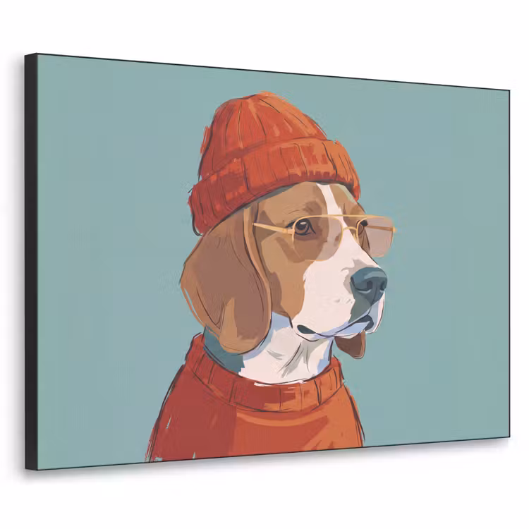 Hond - Beanie - Zonnebril - Dieren - Modern Textielframe zwart klein -3d