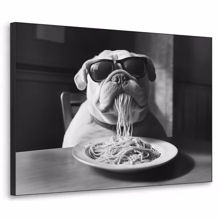 Hond - Bulldog - Pasta - Bril - Stoer - Dieren Textielframe zwart klein -3d
