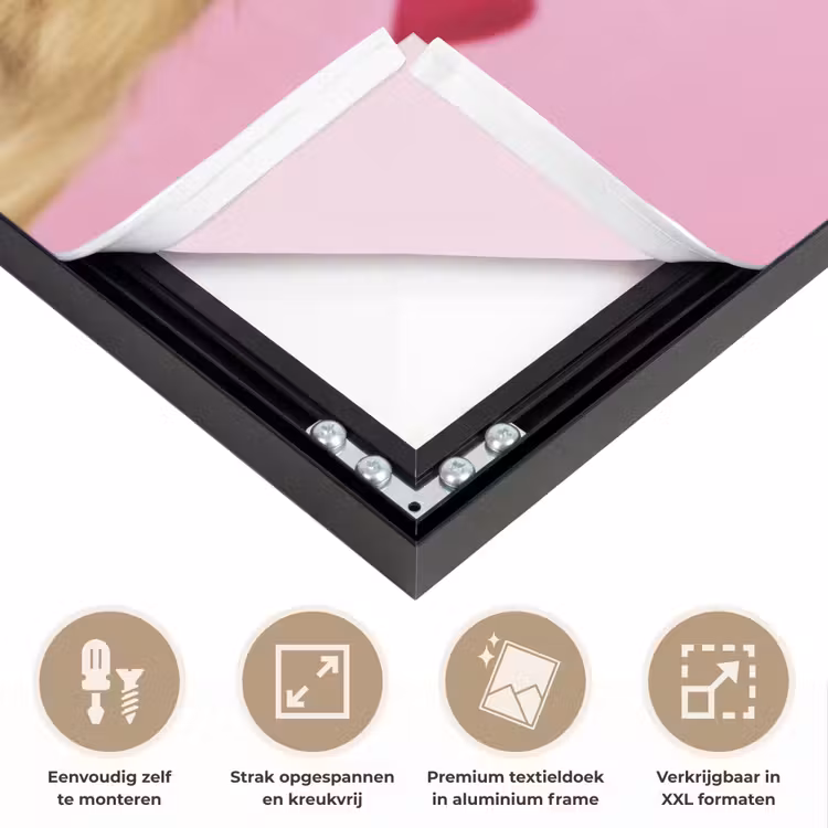 Hond - Kiss- Valentijn - Hartjes Textielframe zwart klein -USP_feed_closeupNL