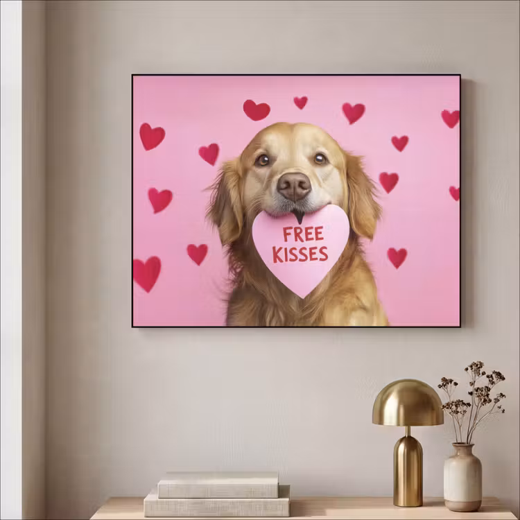 Hond - Kiss- Valentijn - Hartjes Textielframe - compleet frame klein -sfeer2