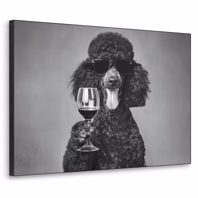 Hond - Krullen - Zonnebril - Wijn Textielframe zwart klein -3d
