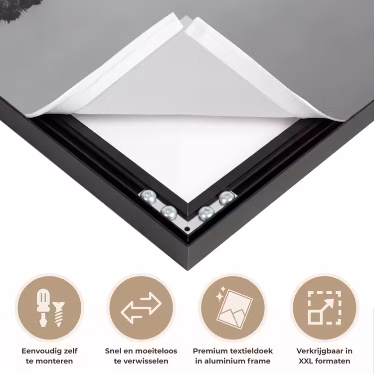 Hond - Krullen - Zonnebril - Wijn Textielframe zwart klein -USP_closeupNL