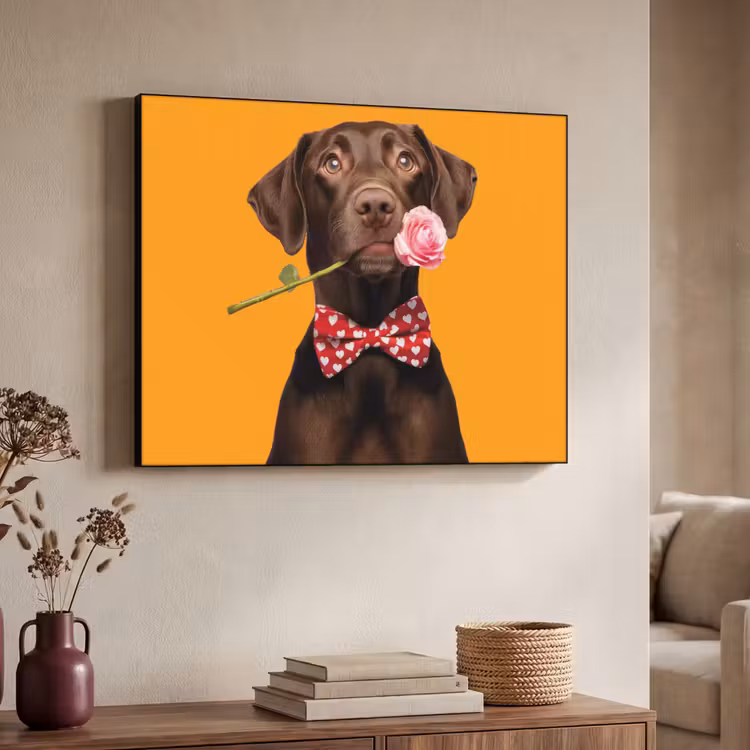 Hond - Oranje - Roos - Valentijn Textielframe - compleet frame klein -sfeer3