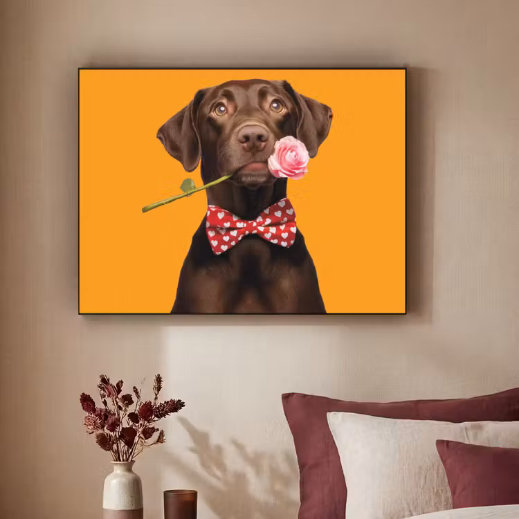 Hond - Oranje - Roos - Valentijn Textielframe - compleet frame klein -sfeer1